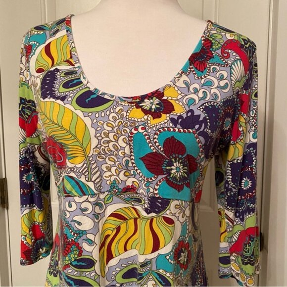 SALAAM TOP SCOOP NECK & BACK BLUE WHITE PURPLE MULTI COLOR FLORAL SIZE L USA - Picture 2 of 8